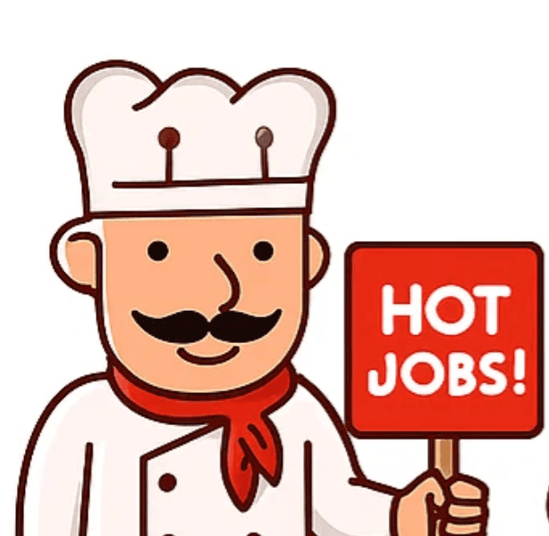 Chef with hot jobs sign