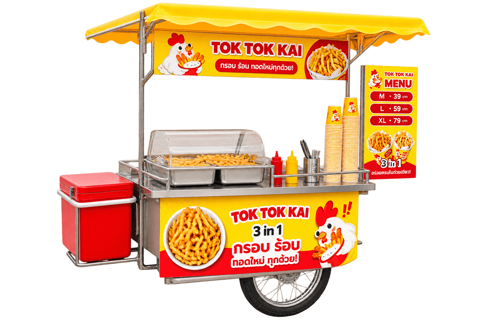 ขับรถพ่วงข้างขายไก่ทอด (มีรถมีวัตถุดิบให้)